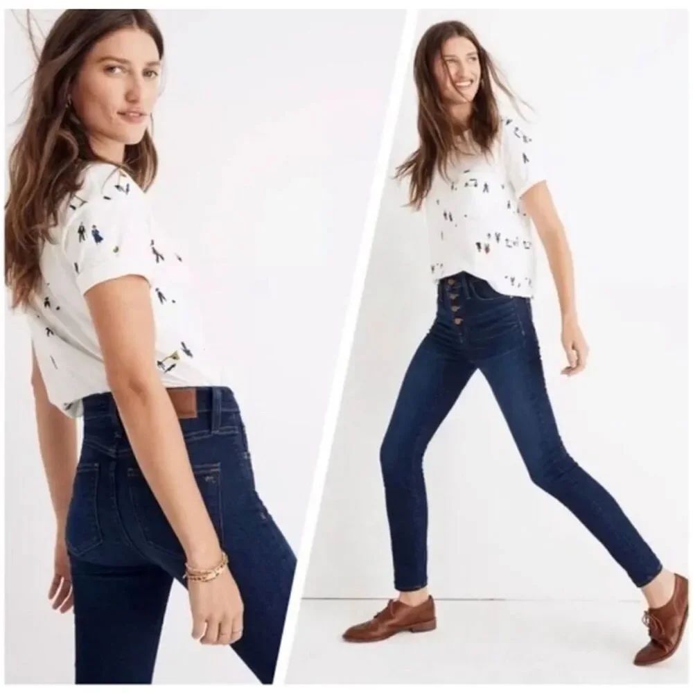 Madewell Tall 9" High Rise Skinny Jeans in Hayes Wash Button-Front Edition | 26T